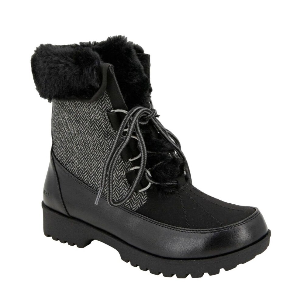JBU Boots Womans 8 Faux Fur Herringbone Weather Southgate Shoes Chunky Lug Black